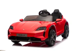 JOKO Elektrické autíčko Porsche Taycan Turbo S, penové kolesá, kožené sedadlo, červené