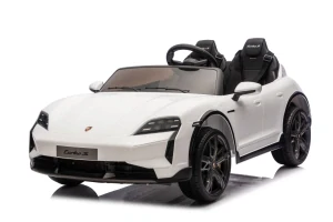 JOKO Elektrické autíčko Porsche Taycan Turbo S, penové kolesá, kožené sedadlo, biele