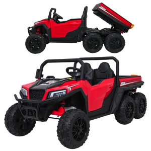 JOKO Elektrické autíčko Farmer Truck X-POWER 4x200W, Elektricky Vyklápacia Vlečka, Kožené Dvojmiestne sedadlo, 6ks Penové kolesá, nosnosť 60kg, lopatka, červené