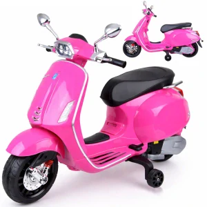 JOKO Elektrická Motorka Skúter Vespa, Kožené sedadlo, penové kolesá, FM rádio, ružová