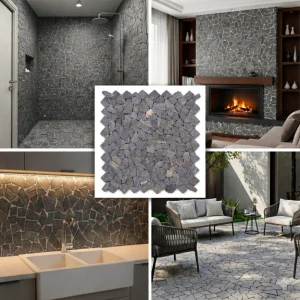 DIVERO Sada Dlaždice MATNÁ MOZAIKA Prírodný Kameň Mramor ANTRACIT 56x56cm 4ks