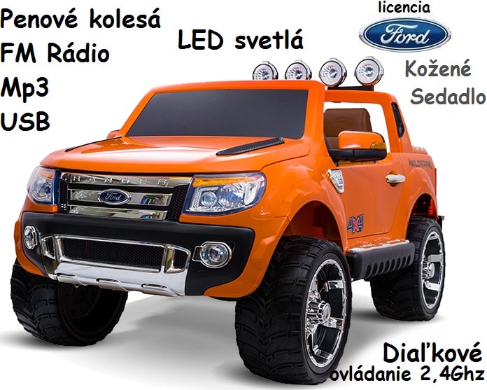 JOKO Elektrické autíčko Ford Ranger, kožené sedadlo, FM rádio, oranžové