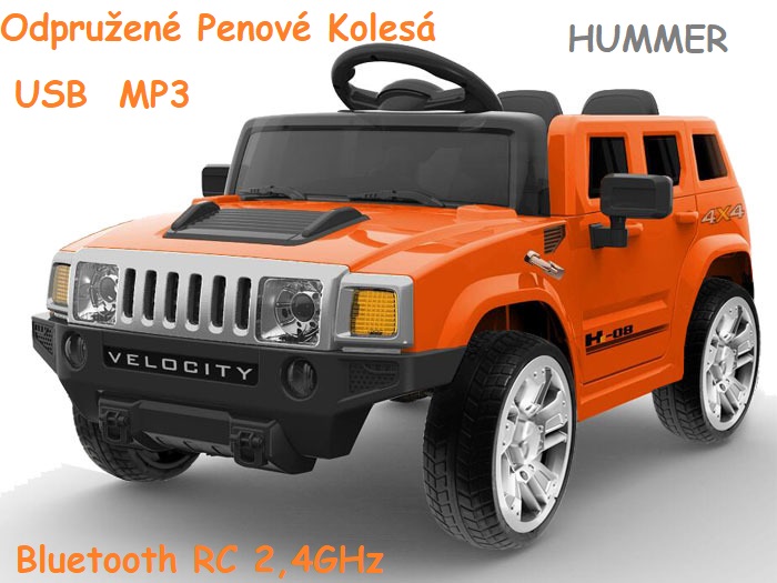 JOKO Elektrické autíčko HUMMER VELOCITY, penové kolesá, USB, MP3, RC, oranžové