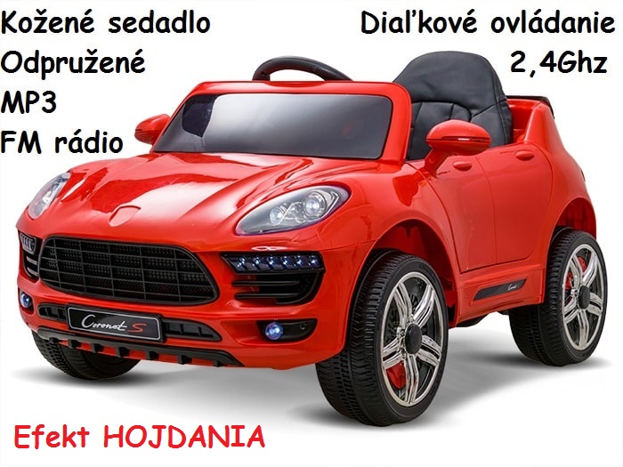 JOKO Elektrické autíčko SPORT, FM rádio, Kožené sedadlo, Penové kolesá, Odpružené, Efekt hojdania, červené