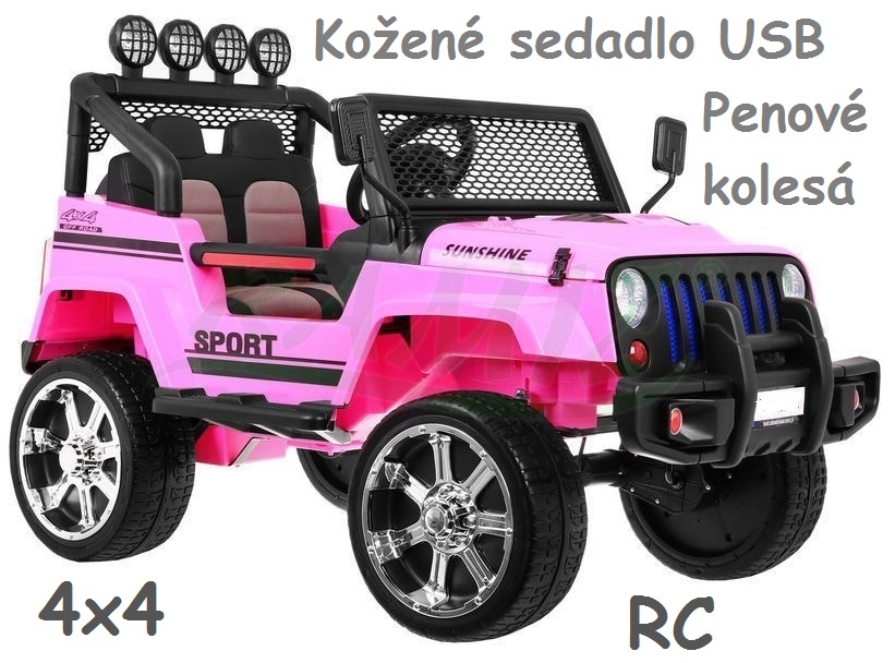 JOKO Elektrické Autičko Jeep Raptor 4x4, penové kolesá, USB, kožené sedadlo, ružové