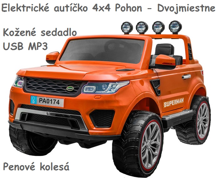 JOKO Elektrické autičko Land 4x4, dvojmiestne sedadlo, penové kolesá, USB, oranžové