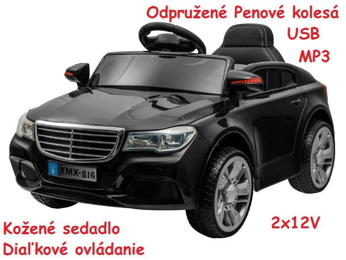 JOKO Elektrické autíčko BW Cabrio, odpružené penové kolesá, kožené sedadlo, USB, MP3, čierne