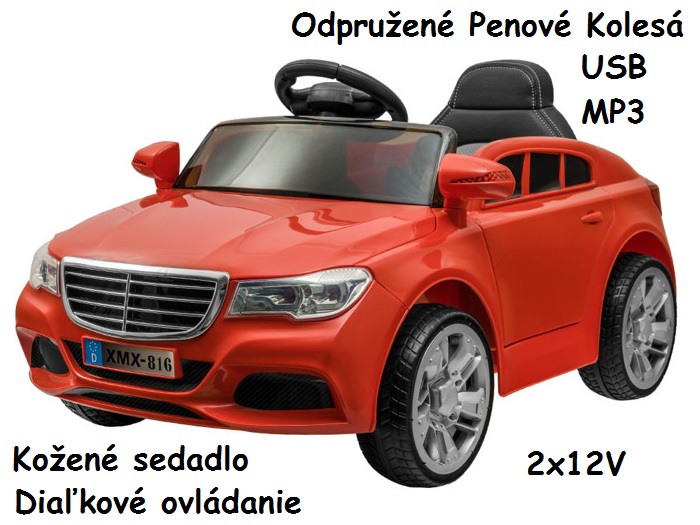 JOKO Elektrické autíčko BW Cabrio, odpružené penové kolesá, kožené sedadlo, USB, MP3, červené