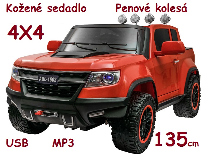 JOKO Elektrické autičko Pick UP 4x4, kožené sedadlo, penové kolesá, USB, MP3, červené