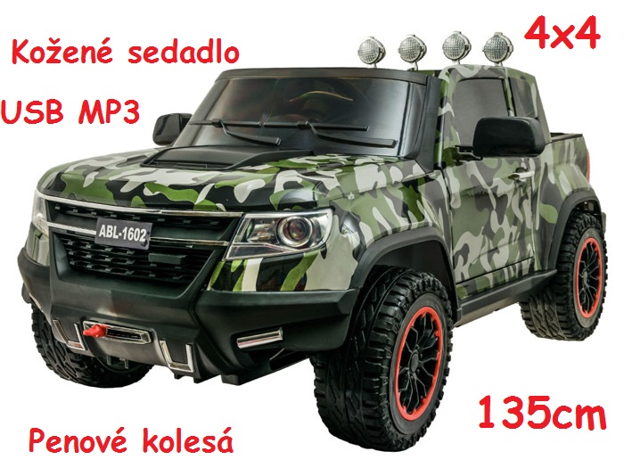 JOKO Elektrické autičko Pick UP 4x4, kožené sedadlo, penové kolesá, USB, maskáčové