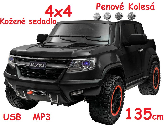 JOKO Elektrické autičko Pick UP 4x4, kožené sedadlo, penové kolesá, USB, MP3, čierne
