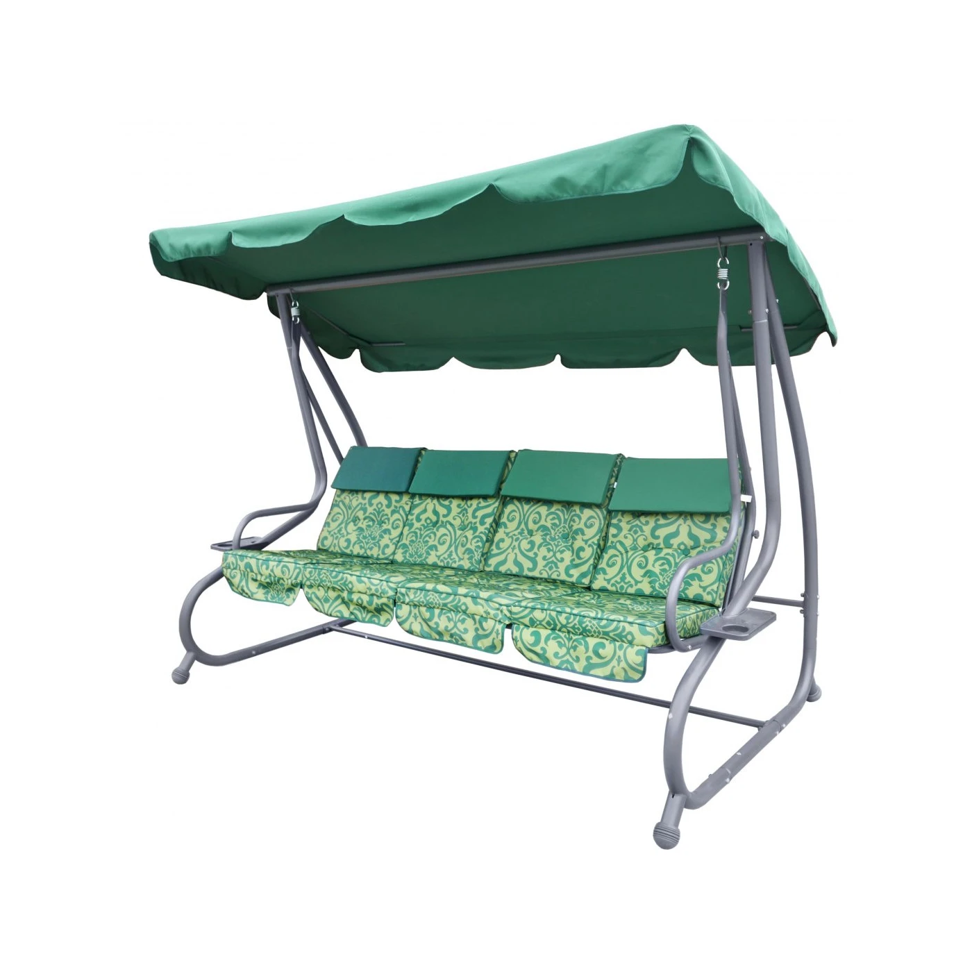 RAMIZ Záhradná hojdačka polohovateľná 2v1, vzor kvety, pre 4 osoby, zelená