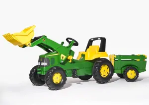 Rolly Toys Šliapací traktor Rolly Junior John Deere s nakladačom a vlečkou, od 3 do 10 rokov, zelený