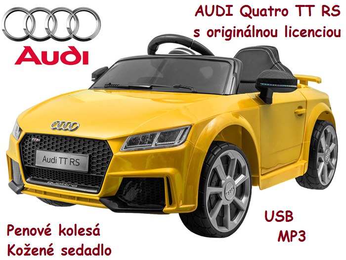 JOKO Elektrické autíčko AUDI Quatro TT RS, penové kolesá, kožené sedadlo, žlté