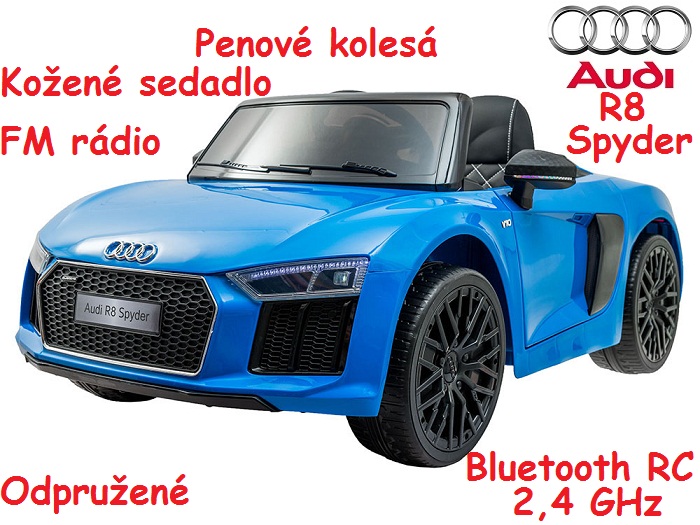 JOKO Elektrické autíčko Audi R8 Spyder, kožené sedadlo, penové kolesá, rádio, modré