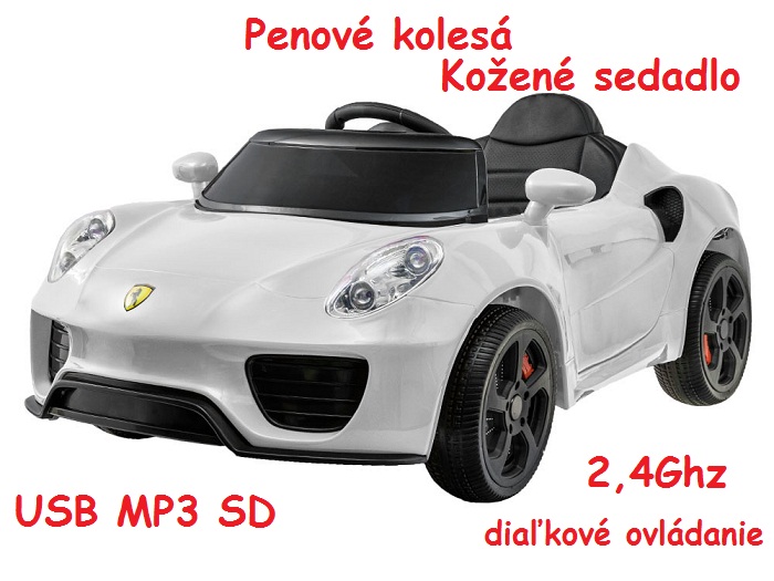 Elektrické autíčko Ferar, penové kolesá, kožené sedadlo, USB, MP3, biele