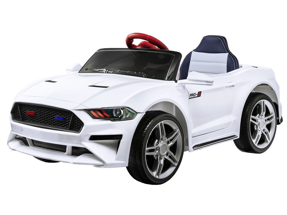 JOKO Elektrické autíčko Mustang GT, penové kolesá, kožené sedadlo, USB, MP3, biele