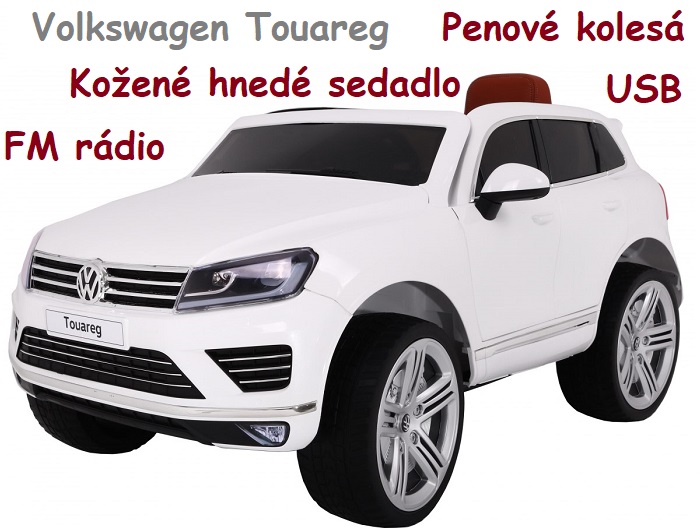 JOKO Elektrické autíčko Volkswagen Touareg, penové kolesá, FM rádio, Kožené sedadlo, biele