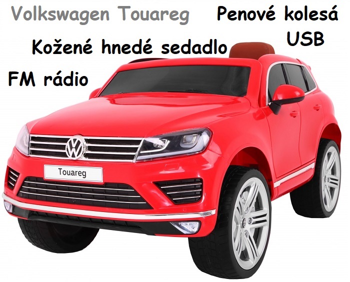 JOKO Elektrické autíčko Volkswagen Touareg, penové kolesá, FM rádio, Kožené sedadlo, červené