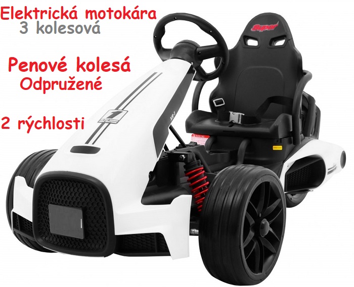 JOKO Elektrické autíčko, elektrická Motokára, 3-kolesová, Bolid XR-1, penové kolesá, biela