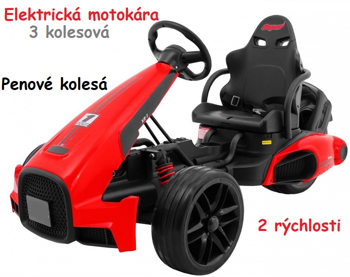 JOKO Elektrické autíčko, elektrická Motokára, 3-kolesová, Bolid XR-1, penové kolesá, červená