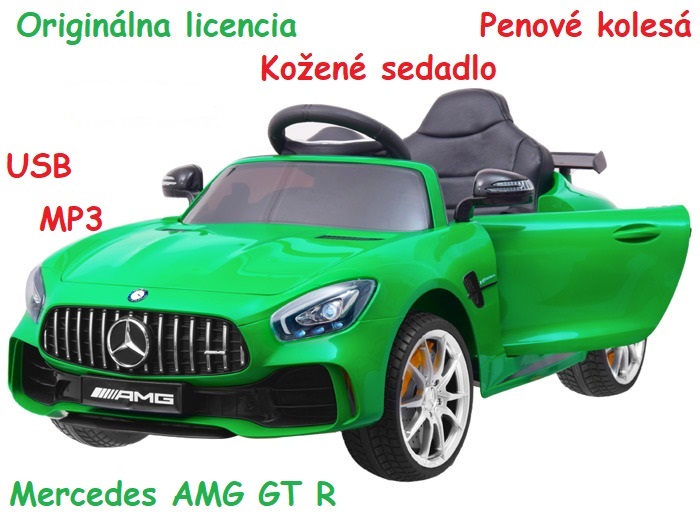 JOKO Elektrické autíčko Mercedes AMG GT R, penové kolesá, kožené sedalo, zelené