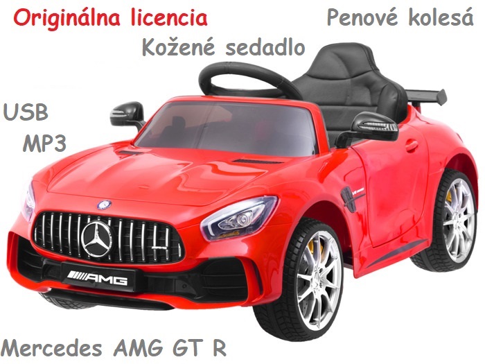 JOKO Elektrické autíčko Mercedes AMG GT R, penové kolesá, kožené sedalo, červené