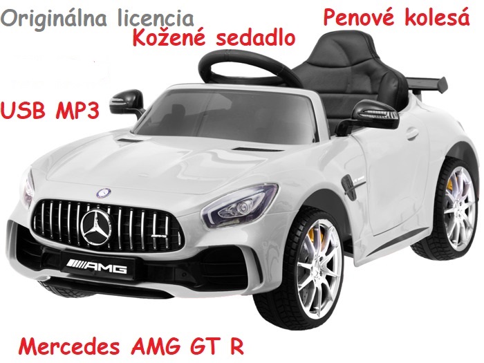 JOKO Elektrické autíčko Mercedes AMG GT R, penové kolesá, kožené sedalo, biele