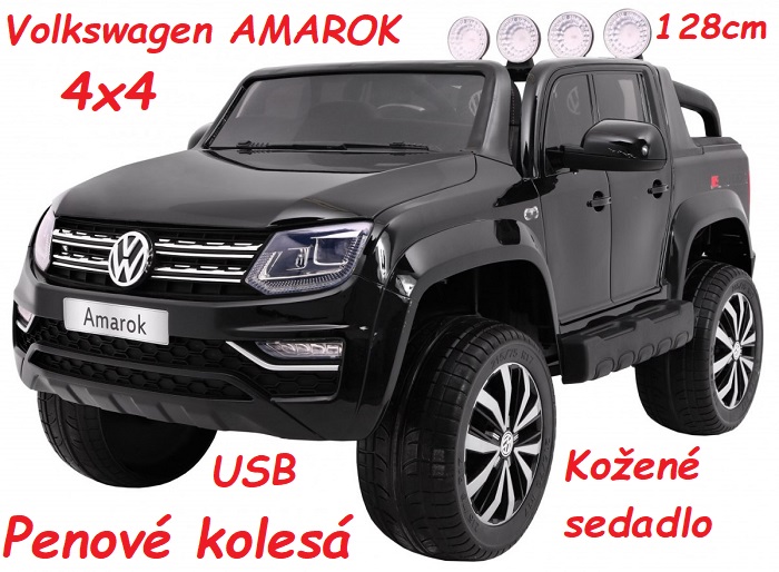 JOKO Elektrické autíčko Volkswagen AMAROK 4x4, odpružené penové kolesá, kožené sedadlo, USB, čierne