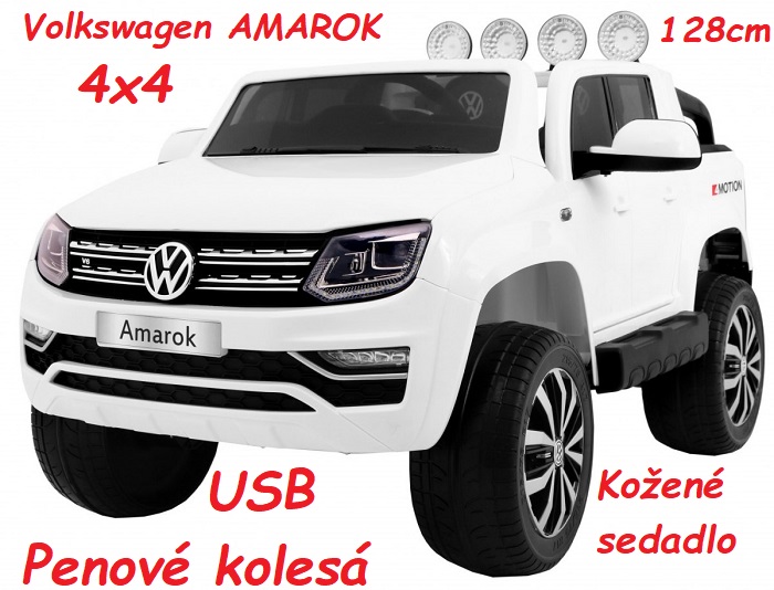JOKO Elektrické autíčko Volkswagen AMAROK 4x4, odpružené penové kolesá, kožené sedadlo, USB, biele