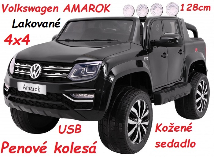 JOKO Elektrické autíčko Volkswagen AMAROK 4x4, Lakované, odpružené penové kolesá, kožené sedadlo, USB, čierne