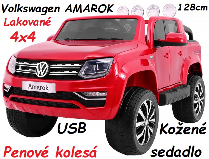 JOKO Elektrické autíčko Volkswagen AMAROK 4x4, Lakované, odpružené penové kolesá, kožené sedadlo, USB, červené