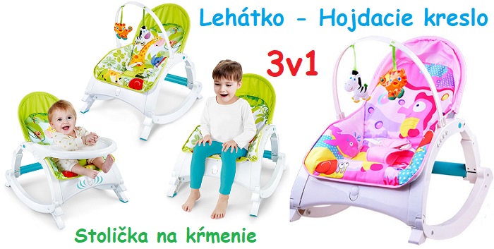 JOKO Lehátko pre deti, hojdacie kreslo, stolička na kŕmenie 3v1, zelené