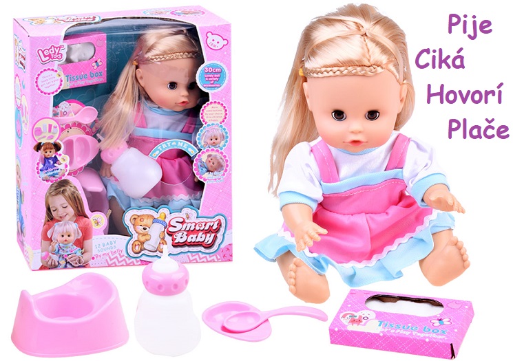 JOKO Interaktívna bábika, pije, ciká, hovorí, plače, smeje sa + nočník + fľaša + miska
