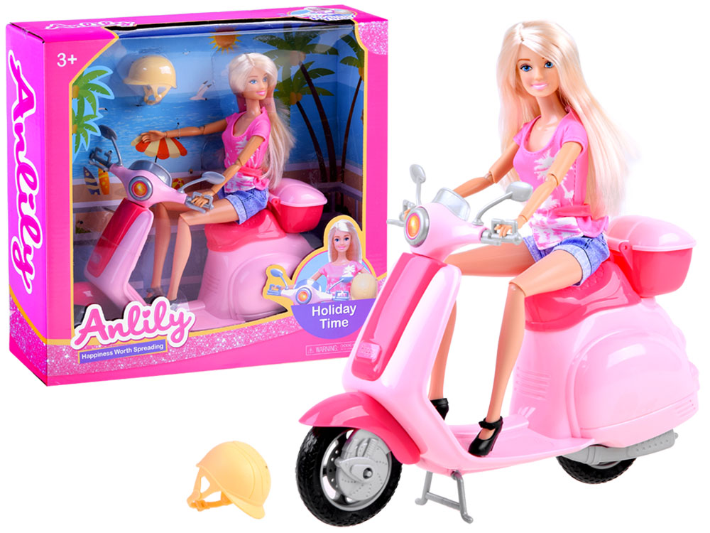 Anlily Ružový skúter, motorka + bábika