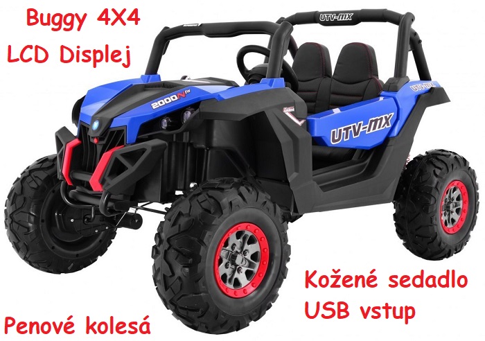 JOKO Elektrické autíčko Buggy 4x4 SuperStar, MP4 LCD displej, Penové kolesá, Dvojmiestne kožené sedadlo, USB, modré