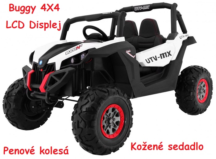 JOKO Elektrické autíčko Buggy 4x4 SuperStar, MP4 LCD displej, Penové kolesá, Dvojmiestne kožené sedadlo, USB, biele