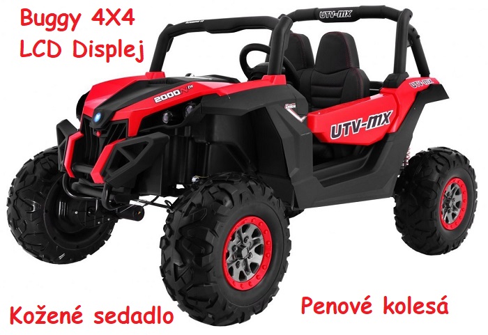 JOKO Elektrické autíčko Buggy 4x4 SuperStar, MP4 LCD displej, Penové kolesá, Dvojmiestne kožené sedadlo, USB, červené