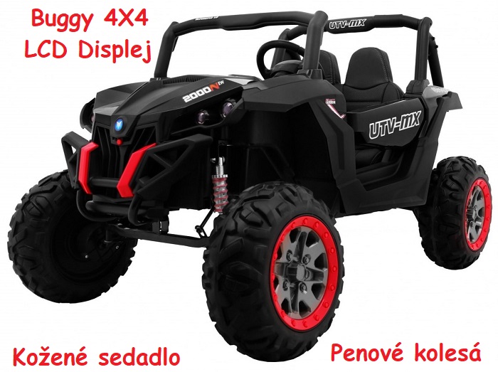 JOKO Elektrické autíčko Buggy 4x4 SuperStar, MP4 LCD displej, Penové kolesá, Dvojmiestne kožené sedadlo, USB, čierne