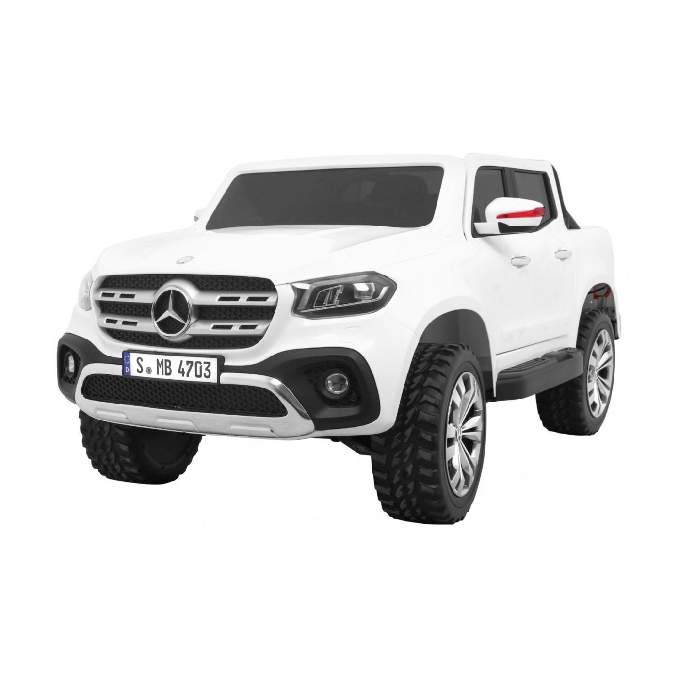 JOKO Elektrické autíčko Mercedes Benz X-Class, MP4 LCD panel, dvojmiestne, penové kolesá, kožené sedadlo, nosnosť 50kg, biele