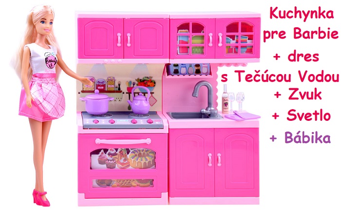 ANLILY Detská Kuchynka pre bábiky s dresom s tečúcou vodou + zvuk + svetlo + Bábika, ružová