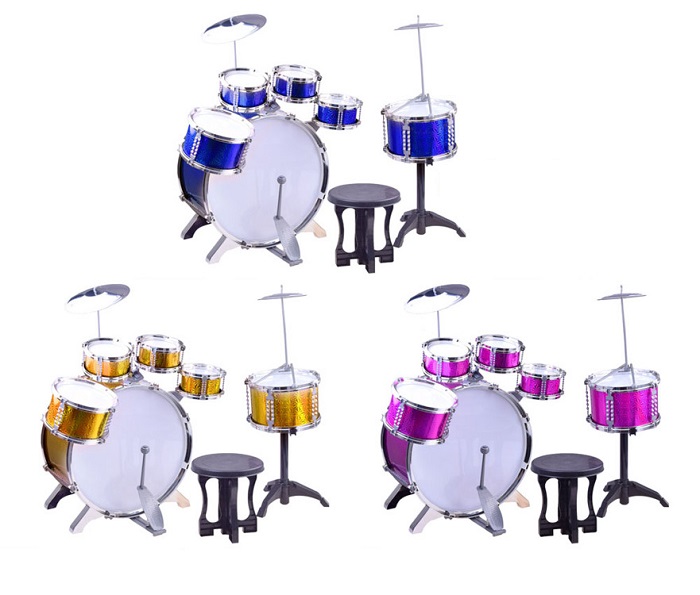 JOKO Detské bicie so stoličkou 6 bubnové + 2 činely, modré