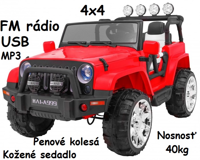 JOKO Elektrické autíčko JEEP MASTER 4x4, kožené sedadlo, penové kolesá, FM rádio, nosnosť 40kg, červené
