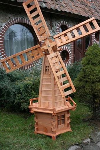 MKSTOR Drevený veterný mlyn záhradný otočný dekoračný 170cm, jelša, W7