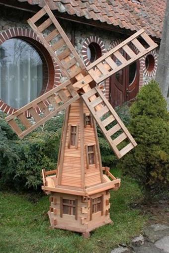 MKSTOR Drevený veterný mlyn záhradný otočný dekoračný 170cm, jelša a palisander, W71