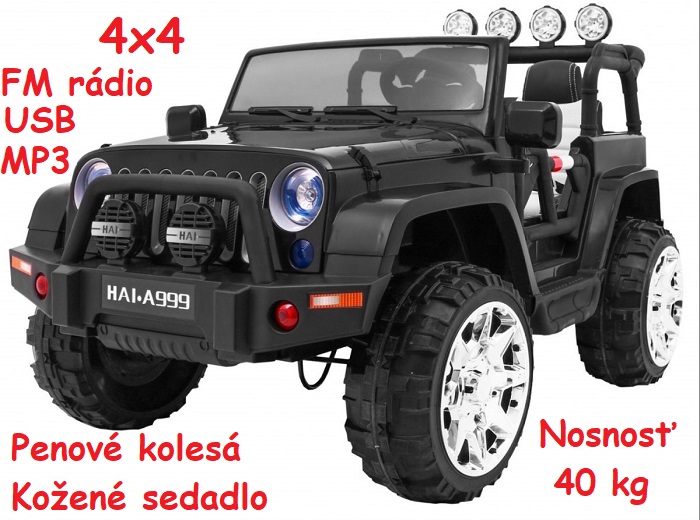 JOKO Elektrické autíčko JEEP MASTER 4x4, kožené sedadlo, penové kolesá, FM rádio, nosnosť 40kg, čierne