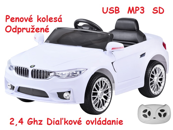 JOKO Elektrické autíčko BW BETA, penové kolesá, USB, MP3, odpružené, biele