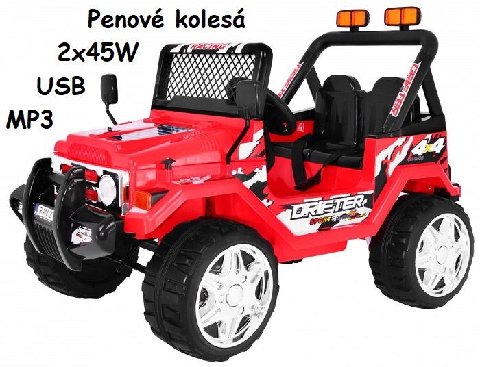 JOKO Elektrické autíčko JEEP Raptor, diaľkové ovládanie, penové kolesá, USB, 2x45W, červené