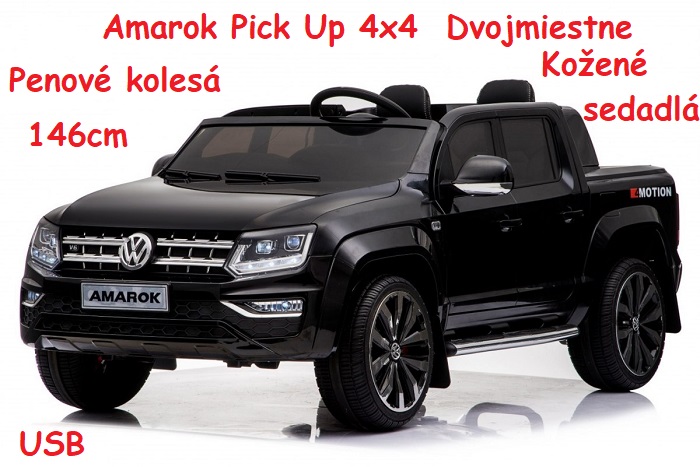 JOKO Elektrické autíčko Volkswagen AMAROK 4x4 Pickup Truck, dvojmiestne, kožené sedadlo, penové kolesá, čierne
