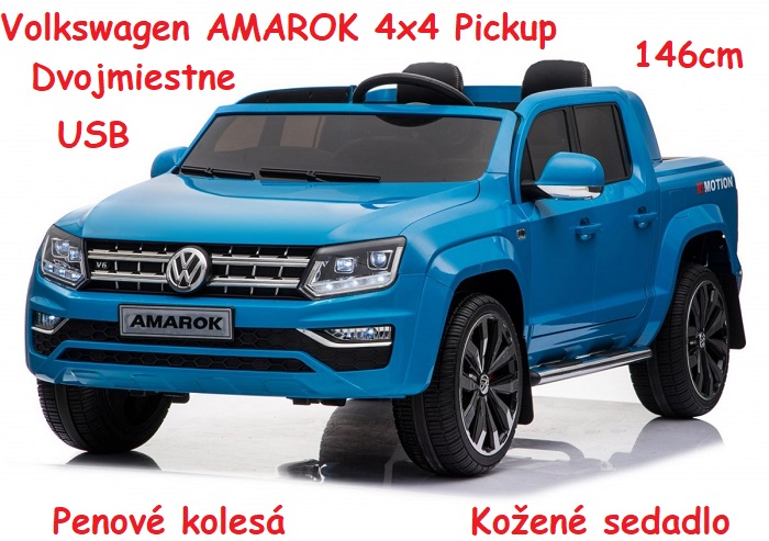 JOKO Elektrické autíčko Volkswagen AMAROK 4x4 Pickup Truck, dvojmiestne, kožené sedadlo, penové kolesá, modré